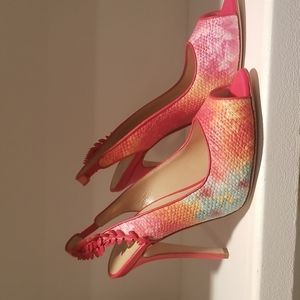 OYSBY LONDON ORANGE PEEP TOE SLING BACK PUMPS